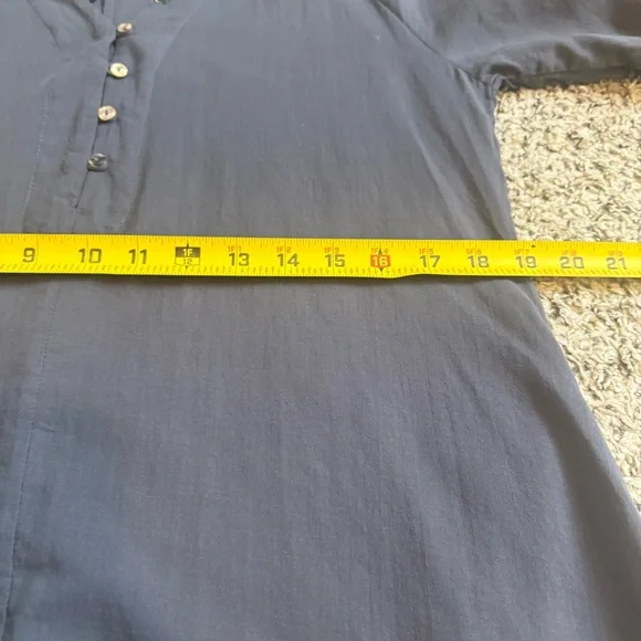 JOHNNY WAS Calme Lightweight Blue Linen Midi Dress with Slip Button Neckline XS - Picture 7 of 10